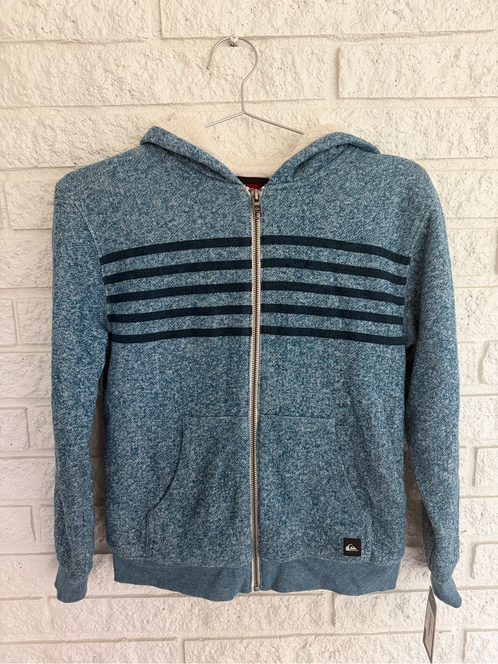 Quiksilver Teal Sherpa Heather Zip Hoodie with Navy Stripes